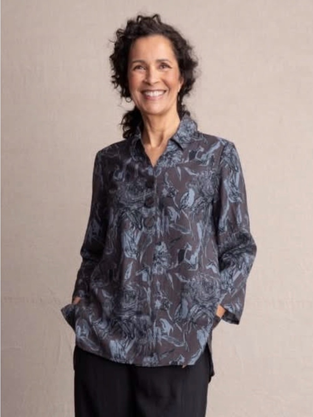 Habitat Linen Blend Blouse Artsy Lagenlook Abstract , Medium , like new